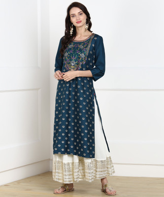 Biba Women Printed Straight KurtaDark Blue