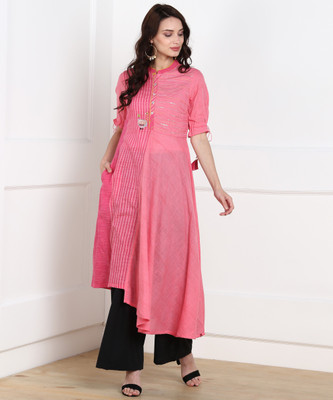 biba-women-striped-high-low-kurtapink
