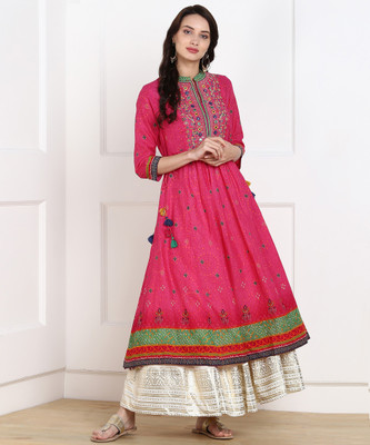 biba-women-printed-flared-kurtapink
