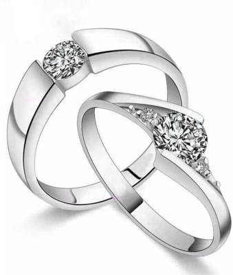 Shiv Jagdamba Romantic 925 Sterling Silver Valentine Love Proposal ring Wedding Lovers Couple Rings For Valentine's Day Jewelry Crystal, Sterling Silver Cubic Zirconia Sterling Silver Plated Ring Set