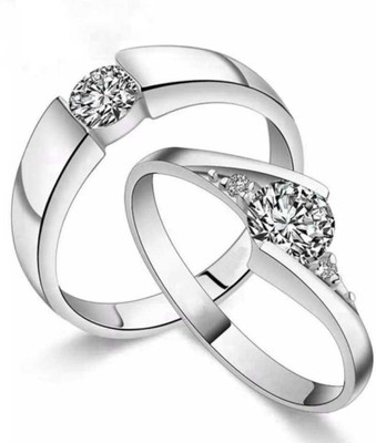 Shiv Jagdamba Romantic 925 Sterling Silver Valentine Love Proposal ring Wedding Lovers Couple Rings For Valentine's Day Jewelry Crystal, Sterling Silver Cubic Zirconia Sterling Silver Plated Ring Set