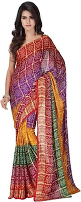 MINE CHOICE Printed Bandhani Crepe Saree(Multicolor)