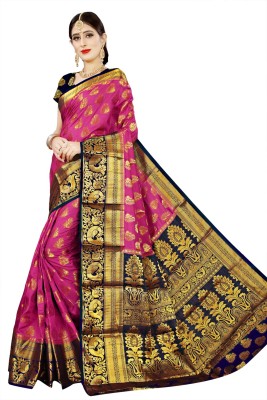 PEACOCK FASHION Printed Banarasi Jacquard, Art Silk Saree(Pink)