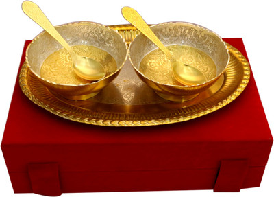 EuroCryastal Original Round Shape 2 Bowl & Trey with 2 Spoons Bowl, Spoon, Tray Serving Set(Pack of 5)