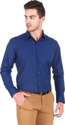 dzazner Men Solid Formal Blue Shirt
