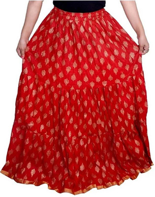 Krishika Printed Women Flared Red Skirt