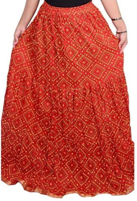 Krishika Printed Women Flared Red Skirt