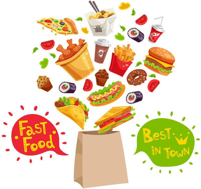 Wallzone 70 cm Fast Food Removable Sticker(Pack of 1)