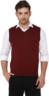 Allen Solly Self Design V Neck Casual Men Maroon Sweater