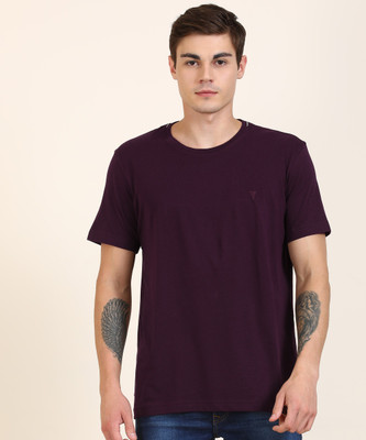 VAN HEUSEN Solid Men Round Neck Purple T-Shirt