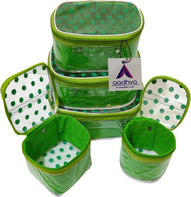 Aadhya POLKA DOT 5 KIT COSMETICS STORAGE BINDI Makeup Organizer Vanity Box(Green)