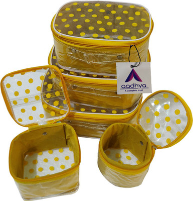 Aadhya Polka Dot 5 Kit Cosmetic stporage makeup bindi Organizer Vanity Box(Yellow)