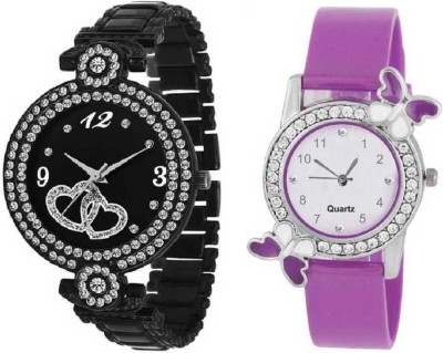 Standard Choice Standard Choice New Bracelet Black & Purple Watch [ Pack of 2 ] Beautiful Watch For Beautiful Girls Kids And Women Analog Watch  - For Women