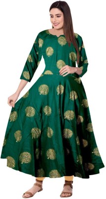 SILVER ORGANISATION Women Printed Ethnic Dress Kurta(Green, Gold)