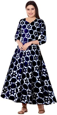 SILVER ORGANISATION Women Printed Flared Kurta(White, Blue)