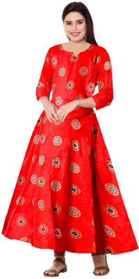 SILVER ORGANISATION Women Printed Flared Kurta(Red)