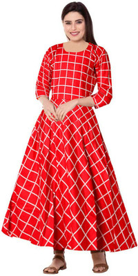 SILVER ORGANISATION Women Printed Anarkali Kurta(Red)