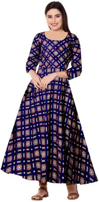 SILVER ORGANISATION Women Printed Flared Kurta(Blue, Pink, Beige)