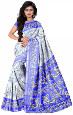 AJS Printed, Paisley Bollywood Silk Blend Saree(Blue)