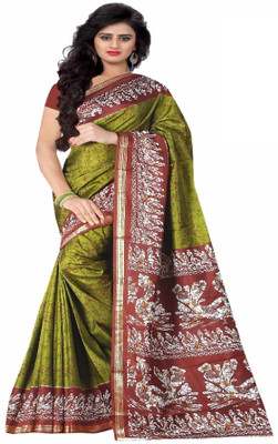 AJS Printed Daily Wear Art Silk Saree(Green)