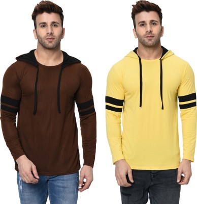 Moordale Striped Men Hooded Neck Brown, Yellow T-Shirt