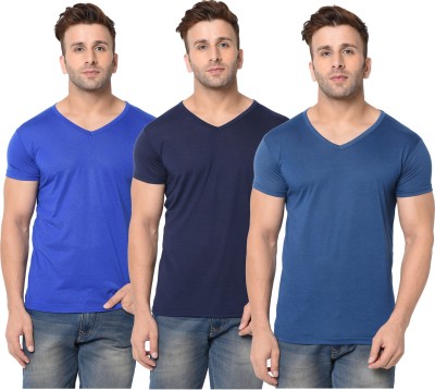 Jangoboy Solid Men V Neck Dark Blue, Blue T-Shirt