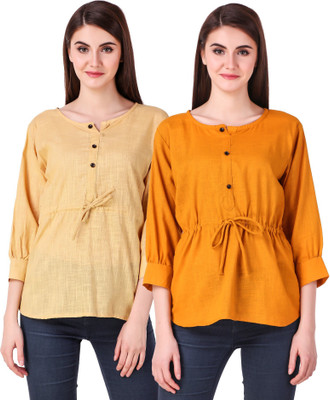 Fit N Fine Casual Cuffed Sleeve Self Design Women Multicolor Top