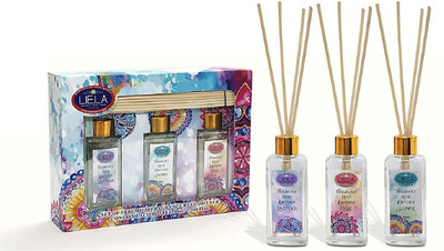 LIELA Lavender, Jasmine and Red Rose Fragrance with 12 Reed Sticks and Glass Bottle Diffuser Set Reed Diffuser Set with 12 Reed Sticks and 3 Glass Bottle 30 ml(3 x 30 ml)