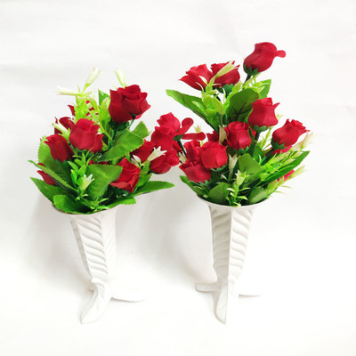 artificial hub Lilies Flower with plastic pot combo Red Rose Artificial Flower  with Pot(16 inch, Pack of 2, Flower with Basket)