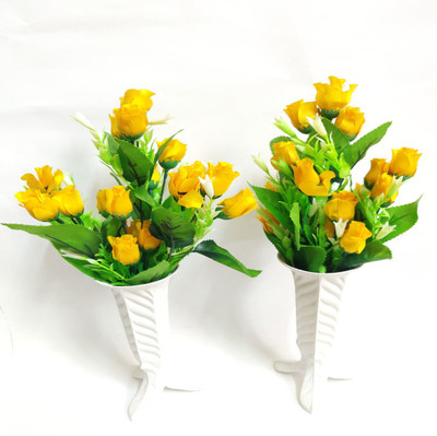 artificial hub flower with plastic port combo Yellow Rose Artificial Flower  with Pot(16 inch, Pack of 2, Flower with Basket)