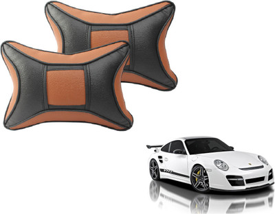 MOCKHE Black, Brown Cotton, Leatherite Car Pillow Cushion for Porsche(Rectangular, Pack of 2)