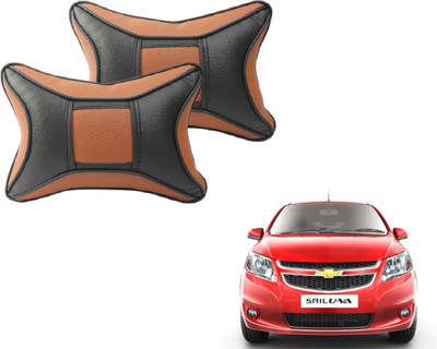 MOCKHE Black, Brown Cotton, Leatherite Car Pillow Cushion for Chevrolet(Rectangular, Pack of 2)