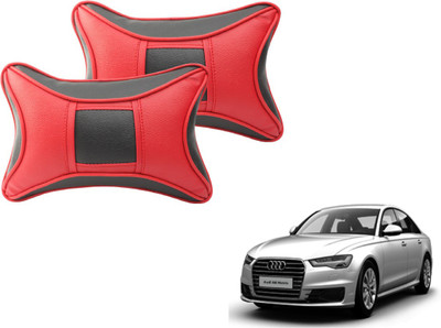 MOCKHE Black, Red Cotton, Leatherite Car Pillow Cushion for Audi(Rectangular, Pack of 2)