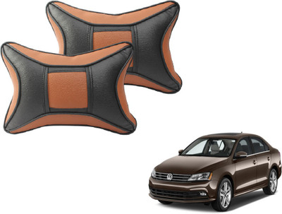 MOCKHE Black, Brown Cotton, Leatherite Car Pillow Cushion for Volkswagen(Rectangular, Pack of 2)