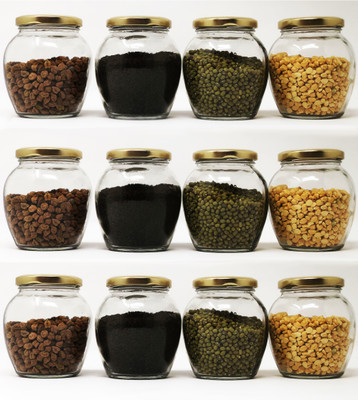 Avora Glass Grocery Container  - 400 ml(Pack of 12, Clear)