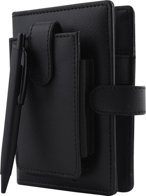 PAPERLLA PLANNER BLACK POCKET DIARY/Executive Faux Leather Office Stationery, Mobile Card Pen Gift Set(Ink Color - Black)