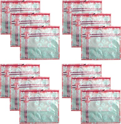 Mithark Pink Flower Pink Pack of 12 Pcs Flower Design Transparent Saree Cover/Bag with Stainless Steel Zip Lock Pink cvr(Multicolor)