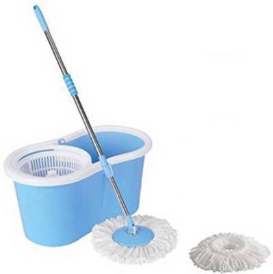 Trebbo Magic Wet & dry Plastic Spin Mop with 2 head Cleaning Wipe Mop Set(Blue)
