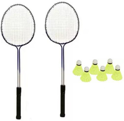 Monika Sports 2 Double Shaft Racquet + 6 pc Nylon Shuttle Badminton Kit