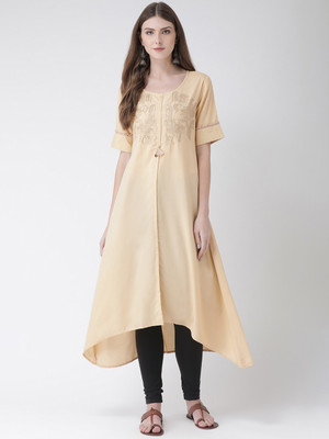 Span Women Embroidered A-line Kurta(Beige)