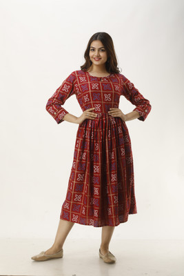 RA CREATION Women Printed A-line Kurta(Maroon)