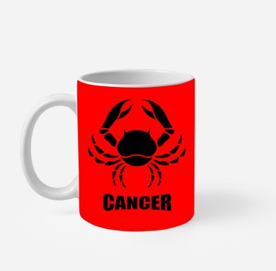 Rainbow Cancer Sun Sign Printed on Red Background Coffee Porcelain, Ceramic Coffee Mug(325 ml)