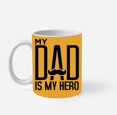 Rainbow Super Text Written “My Dad Is My Hero” on Yellow Background Designed Coffee Porcelain, Ceramic Coffee Mug(325 ml)