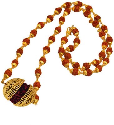 Shiv Jagdamba One Mukhi Rudraksha Two Sided Golden Cap Locket With Rudraksha Mala Gold-plated Plated Brass, Wood Chain