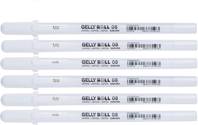 SAKURA Gelly Roll White Medium Nib - 08 Gel Pen(Pack of 6, Ink Color - White)