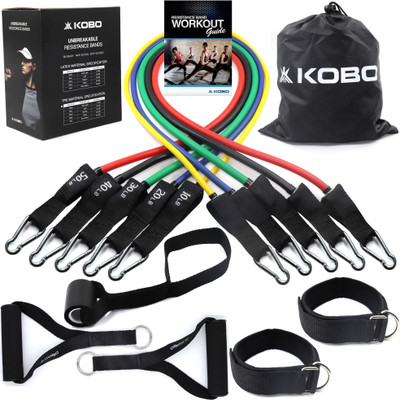 KOBO AC-88 Latex Material 5 in 1 Set Free Exercise Workout Guide for Training & Gym Resistance Tube(Multicolor)