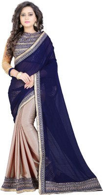 jayant creation Self Design, Embroidered Bollywood Georgette Saree(Blue, Cream)