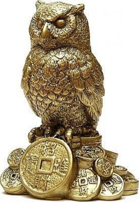 ONRR Collections Feng-Shui Coin Owl for Good Health, Wealth & Prosperity Decorative Showpiece  -  11 cm(Polyresin, Gold)