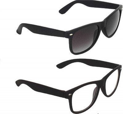 LAER Wayfarer Sunglasses(For Men & Women, Black, Clear)