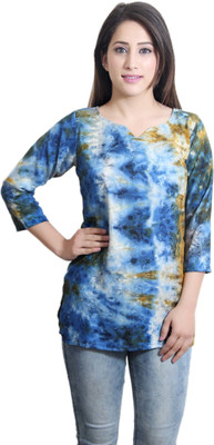 CRAZEVILLA Casual 3/4 Sleeve Tie & Dye Women Multicolor Top